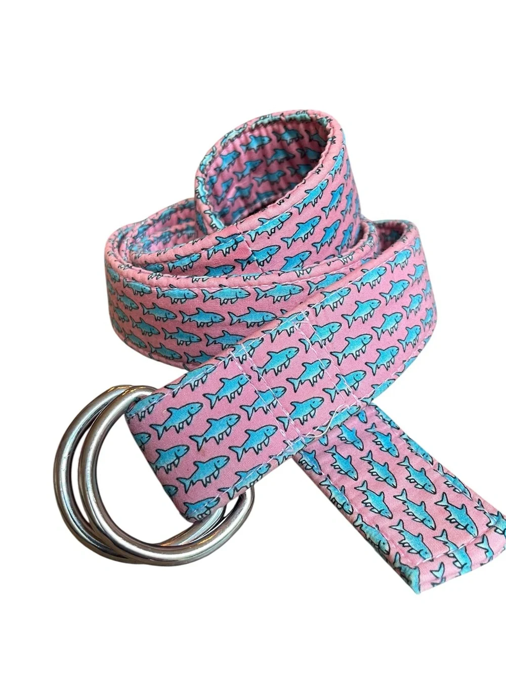 Vineyard Vines Unisex D-RING Belt Pink Sharks Sz XL Preppy Coastal Beach Golf